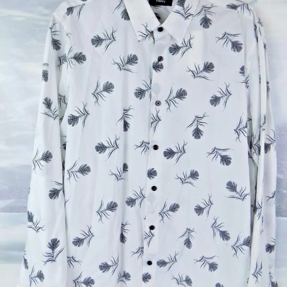 Theory Feather Print Button-Up – Bold & Unique. 24” pit to pit - Picture 2 of 5